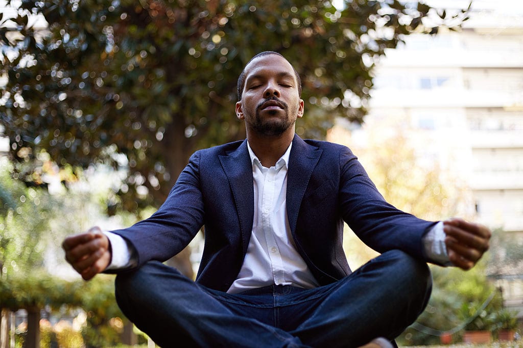 Taking a Deep Breath Outside Corporate Office